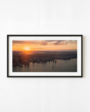 New Jersey waterfront and Hudson River in golden sunset light