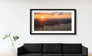 Golden sunlight over the Hudson River and New Jersey skyline