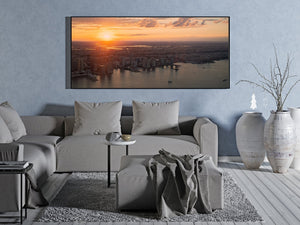 Sunset above the New Jersey waterfront with sailboats below