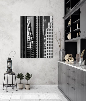 Layered New York facades fill the frame with geometric patterns and deep shadows.