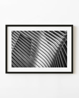 Repeating curved Oculus ribs photographed in black and white
