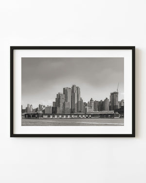 New York Pier 76 and Manhattan skyline in black and white