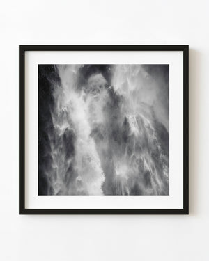 Abstract New Zealand waterfall spray in black and white