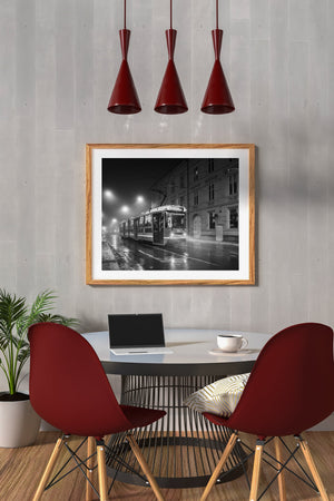 Wet streets in foggy Oslo