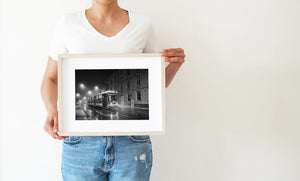 Black-and-white Oslo cityscape