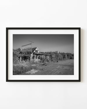 Abandoned motel in Northern Ontario photographed in black and white
