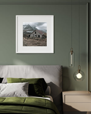 Muted winter colours around a rustic Norwegian shoreline building