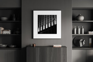 Black and white square photo of Chicago office building