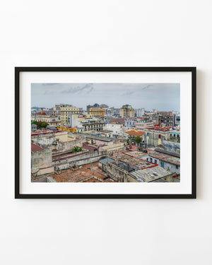 Aerial view of weathered rooftops in Old Havana Cuba