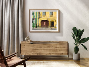 Old town Brasov street with flowering windows