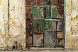 Old Havana Weathered Garage Doors With Green Panels Colour Photography