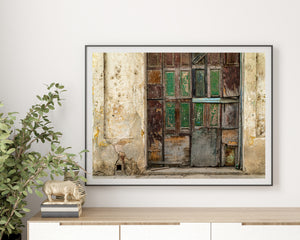 Old Havana Weathered Garage Doors With Green Panels Colour Photography