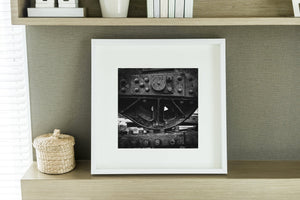 Monochrome image of aged industrial machinery