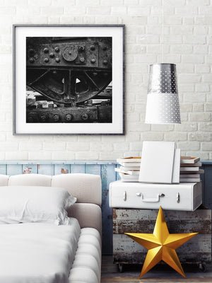 Historic steel machinery with bolts and rivets