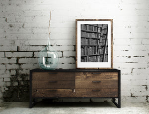 Curved wooden ceiling and classic library stacks at Trinity College