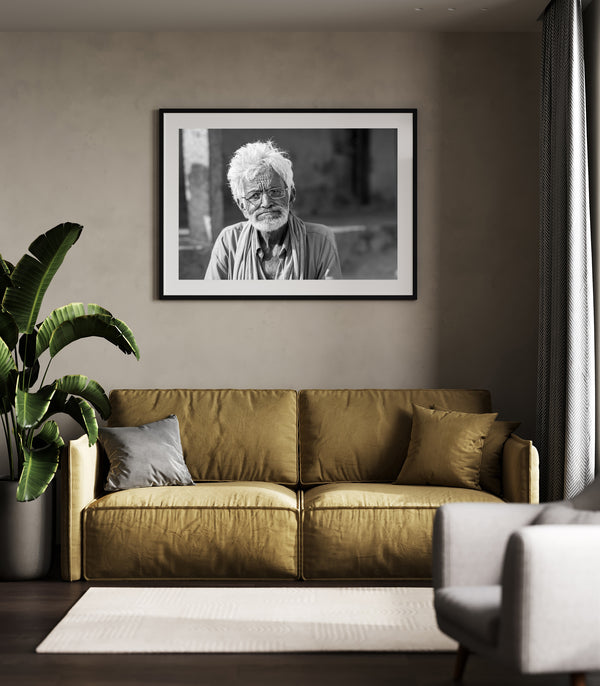 xOld man with white hair and glasses wall art