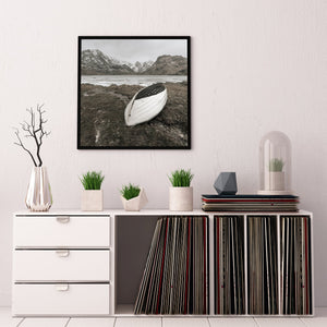 Picturesque scene of an old rowboat on a serene Norwegian lake