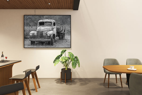 Old vintage truck with weathered, rusting exterior and rugged charm