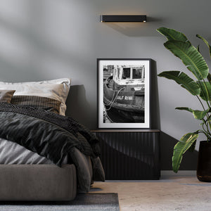 Nautical wall art Gulf Rival tugboat in black and white