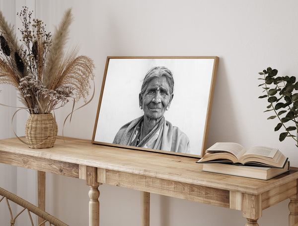 Close-up elderly woman Indian sari