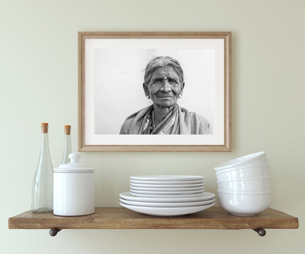 Traditional Indian woman black and white portrait