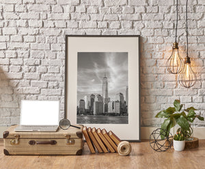 Monochrome New York architecture with One World Trade Center at centre
