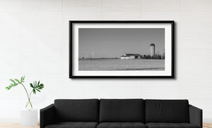 Ontario agricultural landscape with modern wind turbines on the horizon