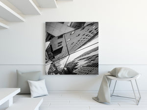 Abstract mirrored surface showing Oslo high rise windows