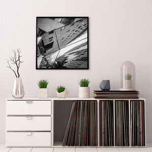 Modern Scandinavian building reflected in metal wall panels