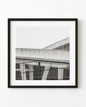 Oslo Opera House rooflines and glass facade in black and white