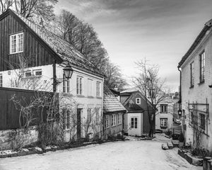 Fine Art‑print van de winterstraat in Oslo, Noorwegen