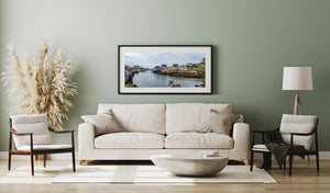 Calm ripples and fishing boats beneath an overcast Peggy’s Cove sky