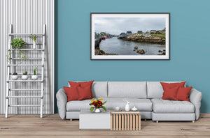 Wide coastal view of Peggy’s Cove village and its working harbour