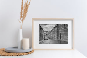 Derry Sloping Street And Brick Facades Black And White Photography
