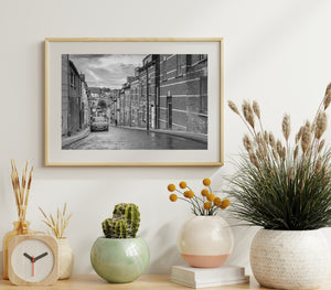 Derry Sloping Street And Brick Facades Black And White Photography