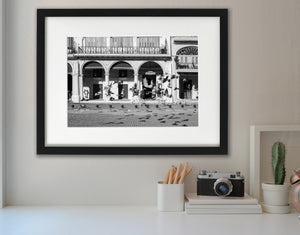Edificios barrocos cubanos con palomas.