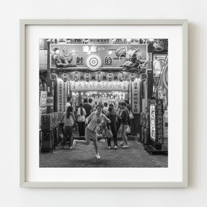 Dotonbori Osaka street scene black and white