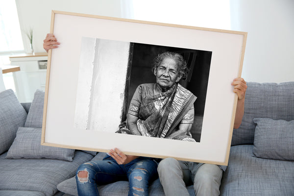 Indian woman portrait black and white wall art