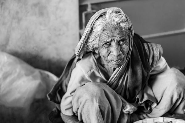 Black and white portrait of woman in Mysore