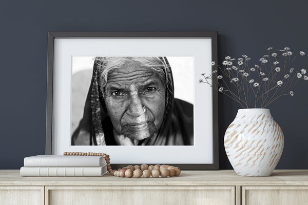 Close-up elderly face black and white