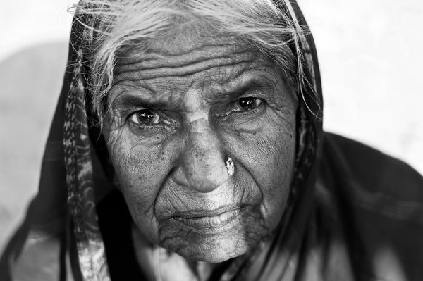 Black and white old woman portrait