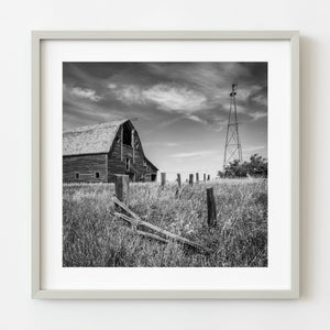 Black and white prairie barn and windmill wall art