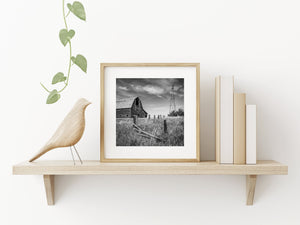 Abandoned prairie barn in monochrome print