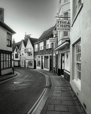 Quiet English town scene at sunset in Rye