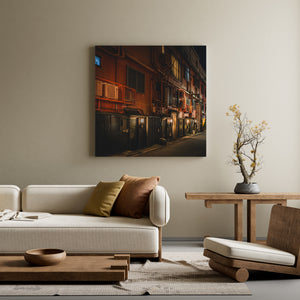 Quiet Tokyo alley with textured walls and lights