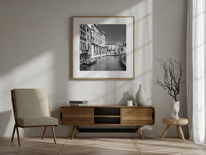 Historic Venice waterfront in black and white