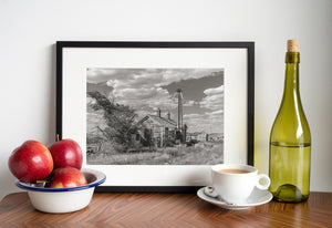 Deserted railway stop in small town Currie, captured in monochrome