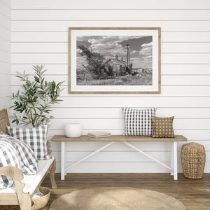 Ancient dry tree beside deserted railway station