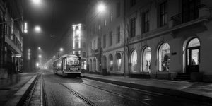 Rainy night street scene in Norway