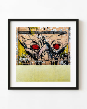 Red-eyed alien mural painted on a peeling wall in Havana